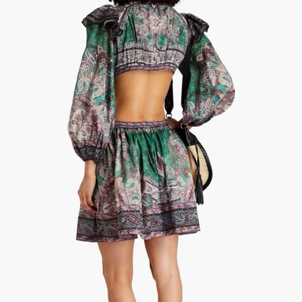 NWT Zimmermann Ruffle Mini Dress in Teal Paisley Zimmermann Size 2 - Picture 12 of 16